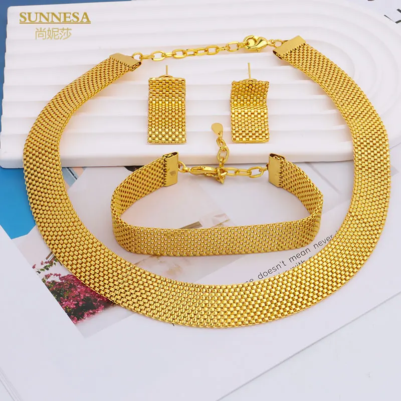 SUNNESA Women Chunky Necklace Jewelry Sets Dubai Gold Plated Bracelet African Fashion Punk Party Bridal Jewelry Sets Wedding