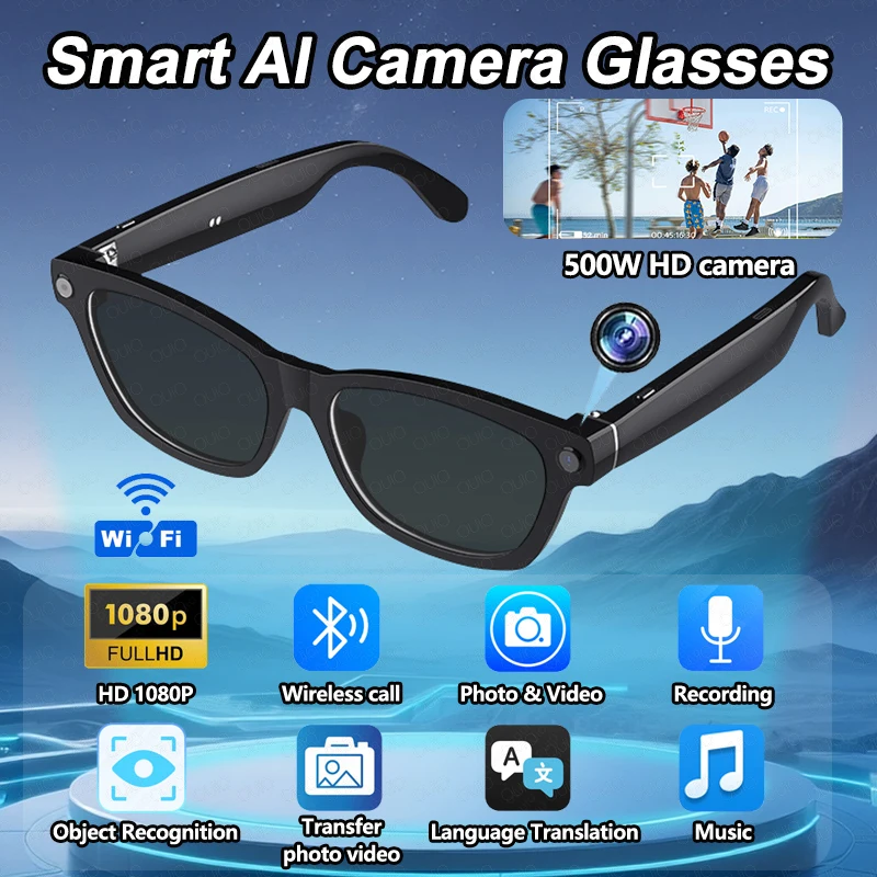 

New Smart Glasses 500W HD Camera 1080P Video/Photo Record AI Translation Waterproof Bluetooth Call Smart Glasses Women Men