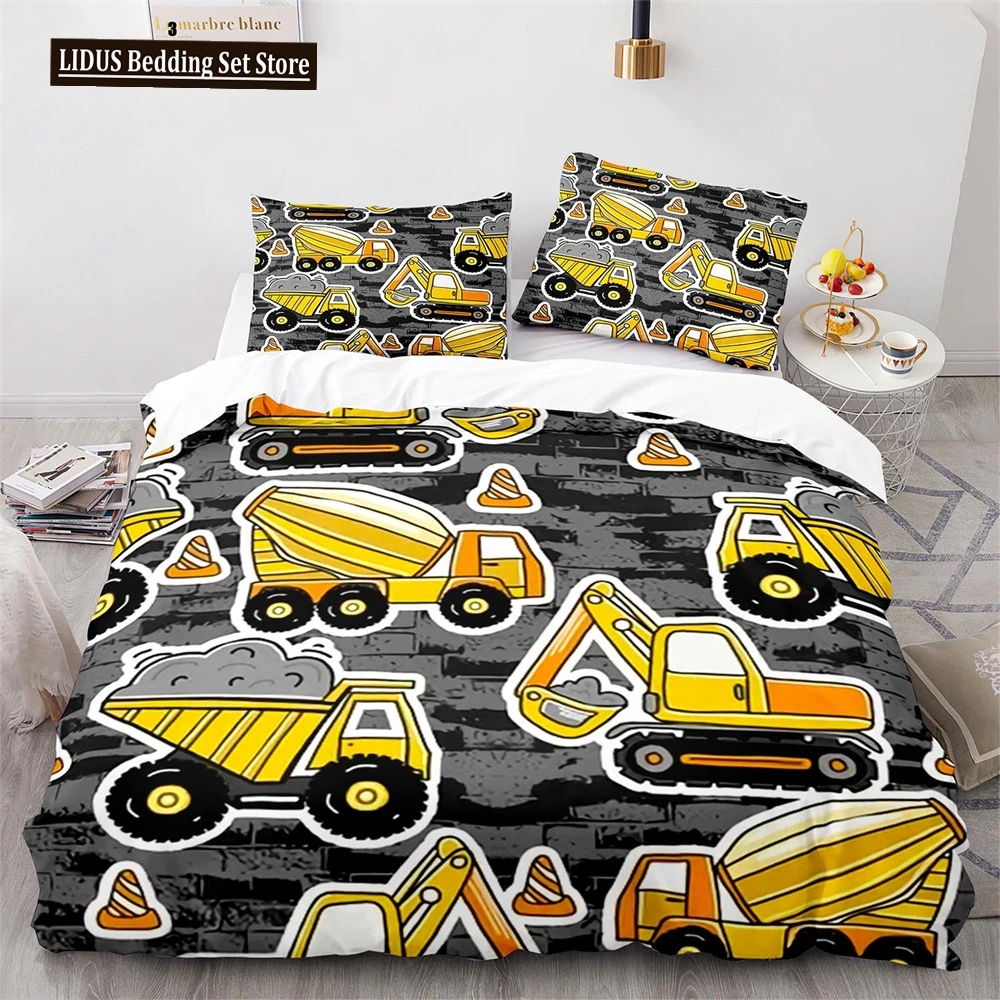 

Cartoon Engineering Vehicle Childrens Duvet Cover Set Tractor Truck Quilt Cover Modern Bed Set For Kid Boy Polyester Bedding Set