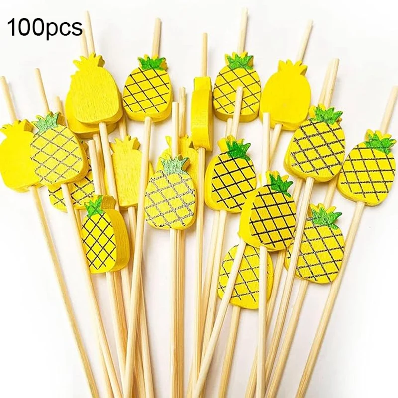 Cocktail Picks Handmade Bamboo Toothpicks 100Pcs 4.7 Inch Yellow Pineapples High Guality