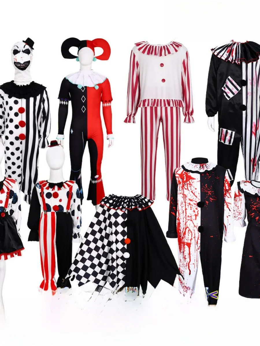 

New loween Costume Clown Role-plang Cosplay Outfit Stage Performance Clothes Polyester Material Blood-stained Design