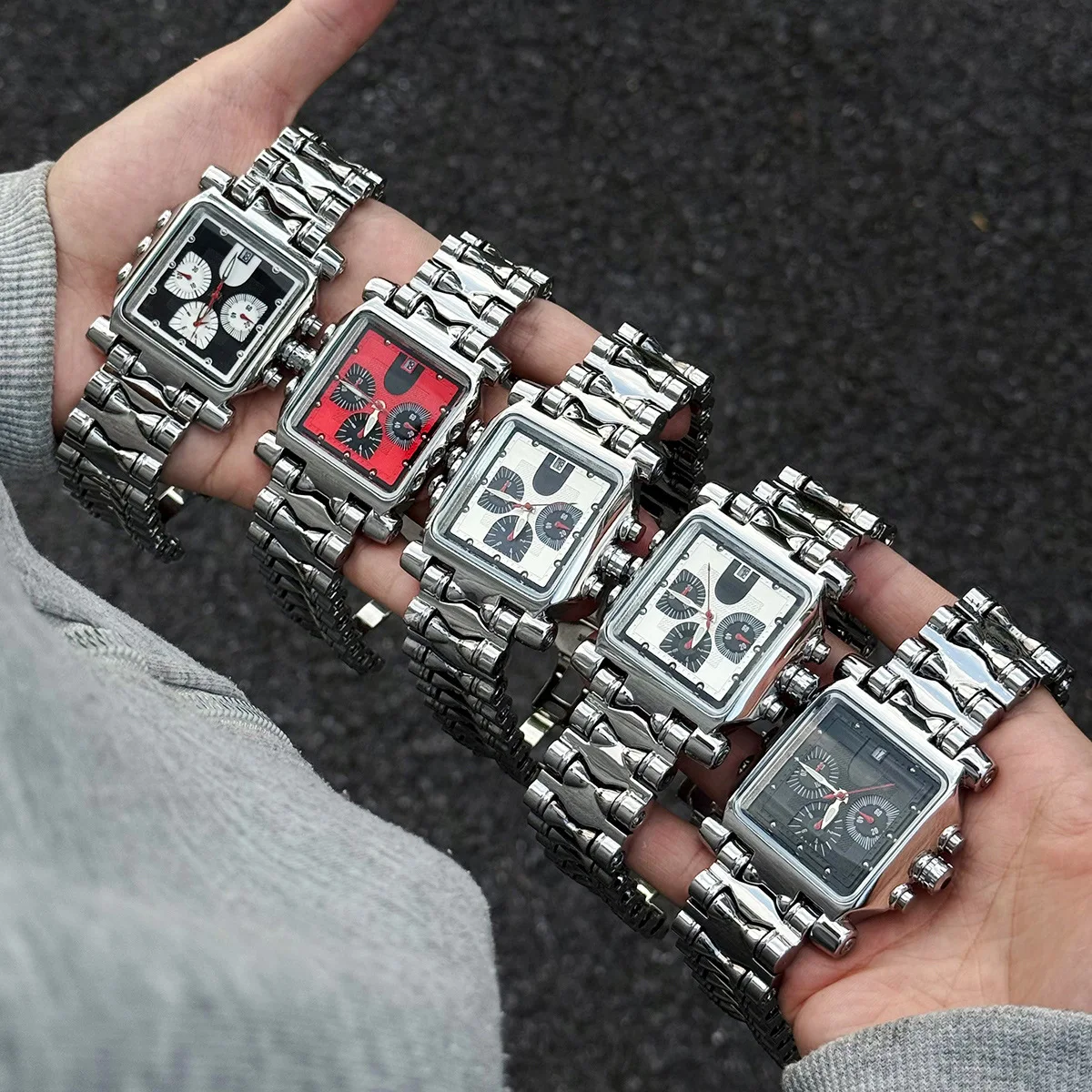 Alabaster Big High Quality Six needles Multifunctional Quartz Watch Men silver black Antique Industries Y2K Unique AAA Men Watch