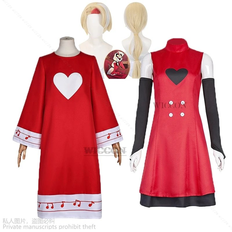 Anime Hazbin for roleplay Hotel Charlie Cosplay Halloween Costume Adult Women Turtleneck Red Dress Sexy Sleeveless Daily Skirt