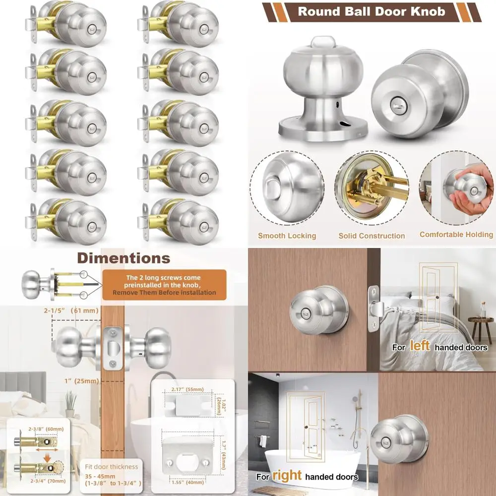 

Набор из 10 матовых никелевых дверных ручек с замком для домашней ванны и спальни, серебряные ручки для повышенной безопасности и стиля