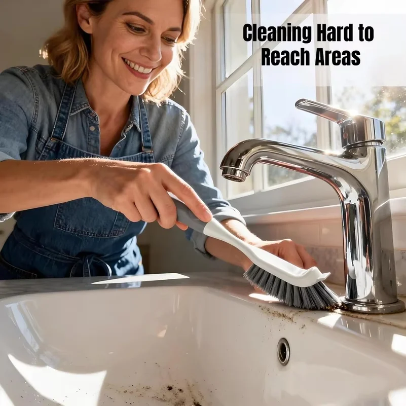 Scrub Brush Set with Hard Stiff Bristle Anti-Slip Handle for Cleaning Bathroom Kitchen Sink Tile Grout Crevice Gap Tight Spaces