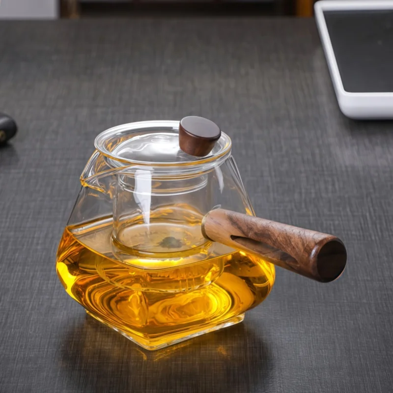 

Transparent Glass Teapot Wooden Handle Single Pot Tea Kettle Filter Pot Tea Infuser Boiling Teapot Teas Brewing Utensils Teaware