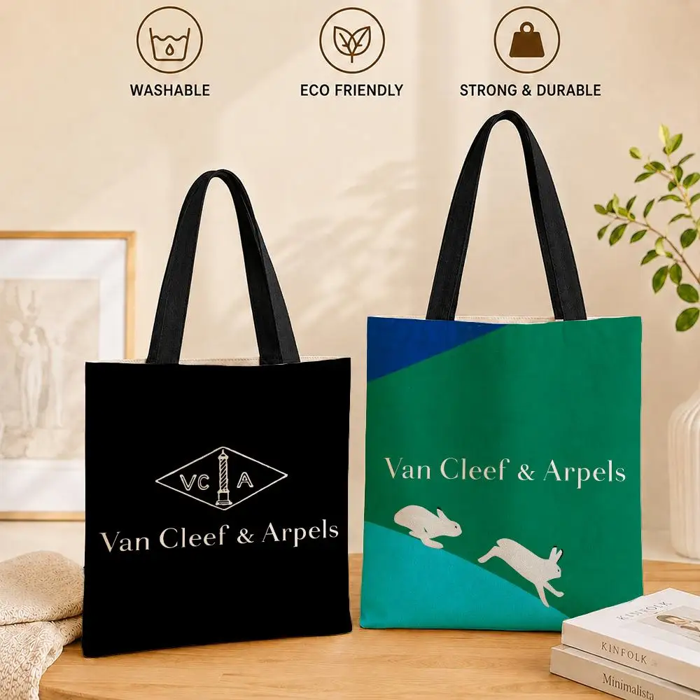 Fashion V-Van C-Cleef Storage Bags Women Canvas Tote Bag Large Capacity Reusable Shoulder Shopper Bag