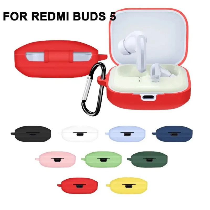 For Redmi Buds 5 Soft Silicone Case Cover With Hook Shockproof Anti-Scratch Protector Shell Headphone Accessories