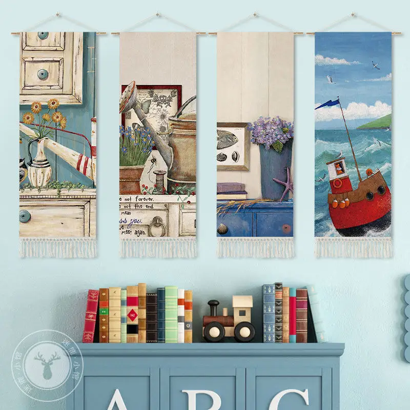 Nautical Wall Hanging Decor - Vintage Sea View Tapestry, Mediterranean Style Art for Bedroom and Living Space, Boho Home Decor