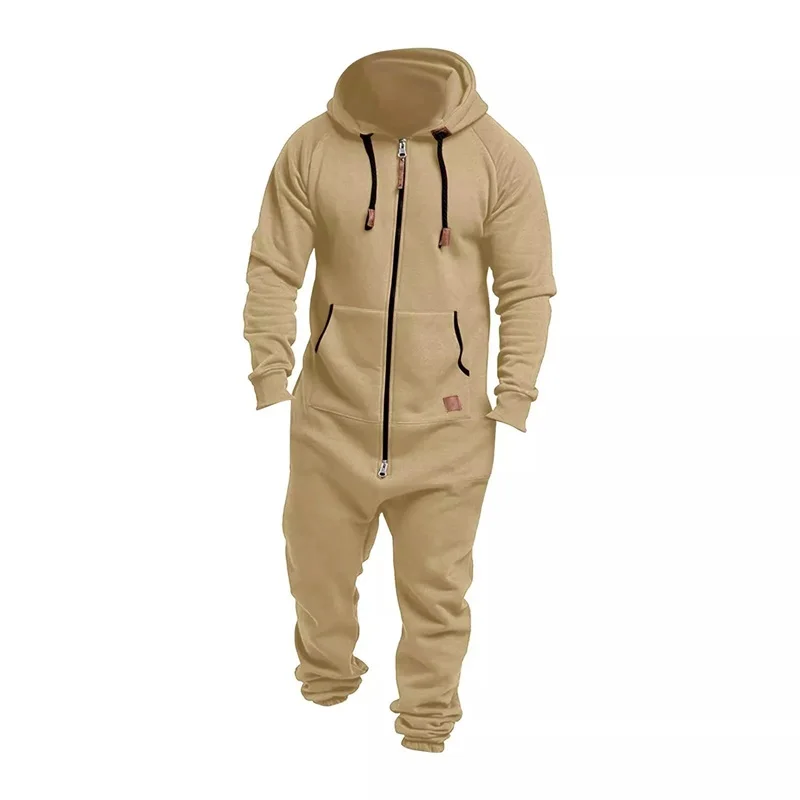 Men s Winter Hooded Jumpsuits with Pockets Warm Long Sleeve Full Zipper Up Overalls Sweatsuits with Drawstring