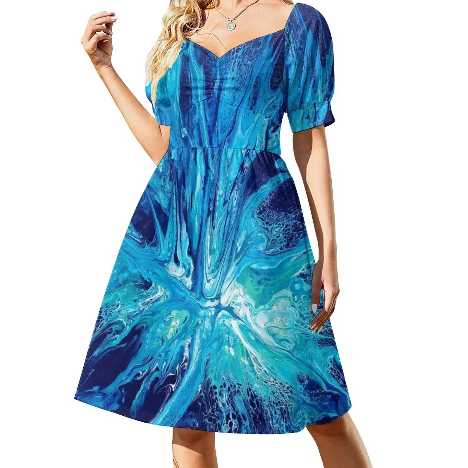 Blue Splash Acrylic Paint Pour Sleeveless Dress Women dresses summer clothes for woman Dress