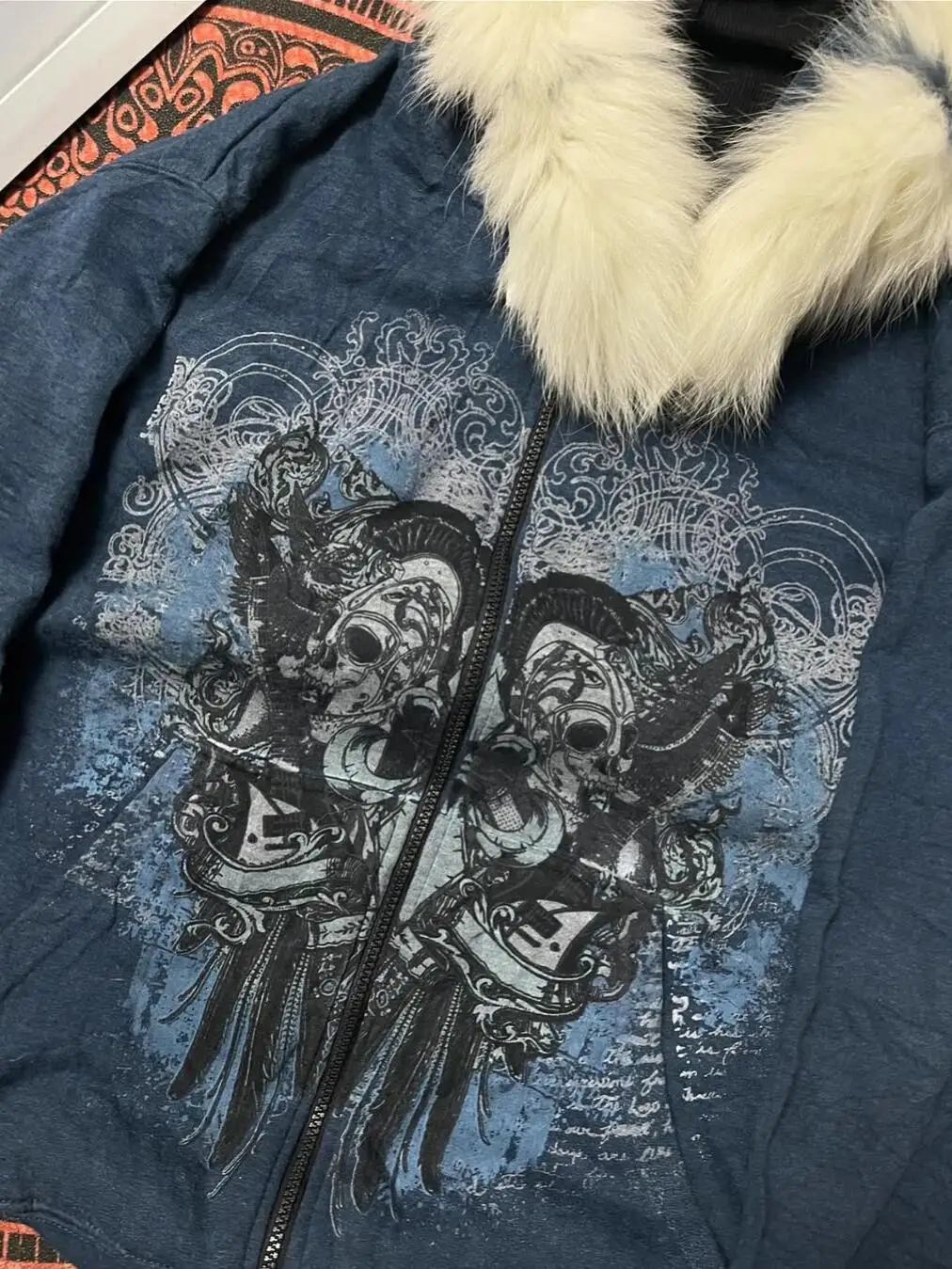 Americká retro Y2k Harajuku Spice Girls mikina s kapucí pro ženy volný dlouhý rukáv lebky kožešinový límec zip kabát vintage ležérní elegantní topy - náhled 4