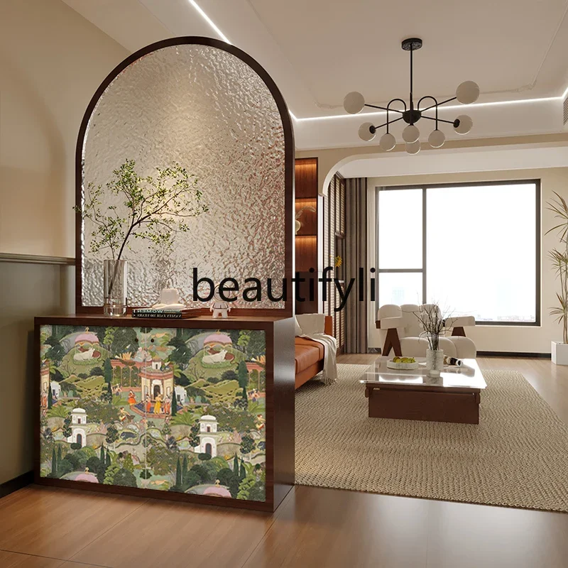 

zzqFrench oil painting, solid wood screen, shoe cabinet glass screen partition living room dining room modern entrance