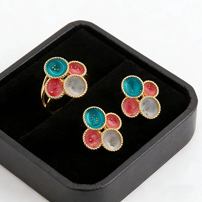 

Luxury Gold Plated Flowers Jewelry Set Shape for Women Earrings&Ring Gift for Wedding Party Anniversary Women's Day Celebration