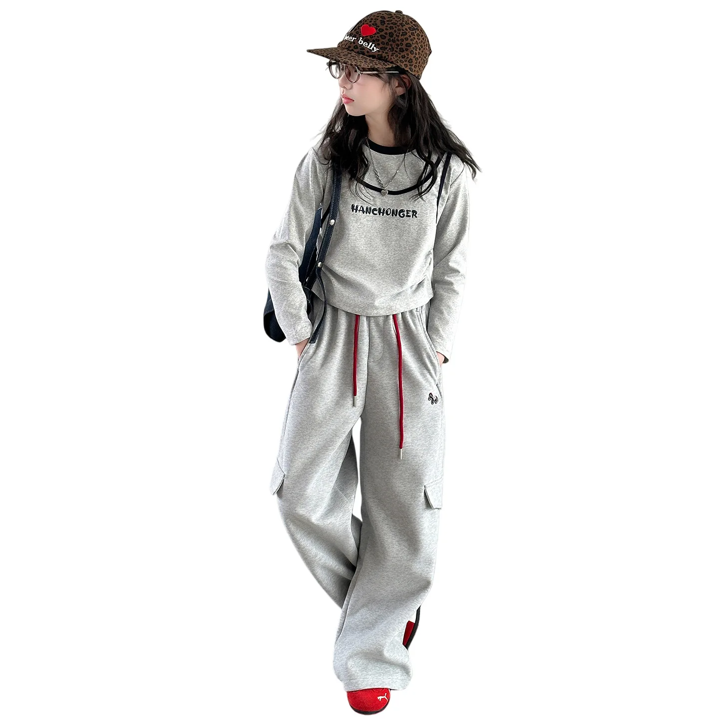2026 autumn winter Teenager Clothes Children Set striped sweatshirt Patchwork top + wide leg Pant tracksuit 4 6 8 10 12 14 year