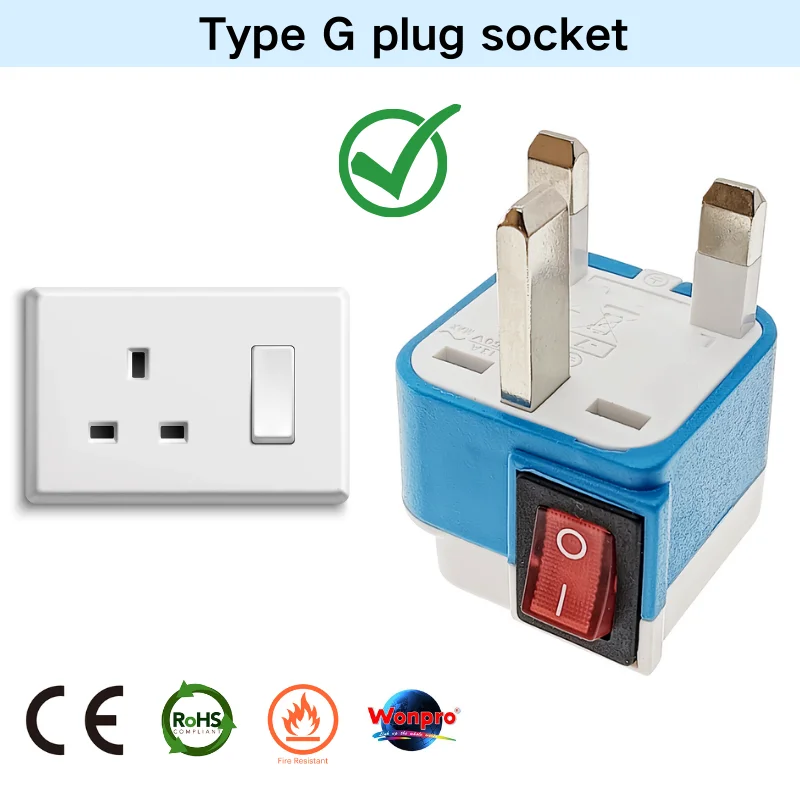 Universal to UK Plug Adapter Multi Socket With LED Main Switch Wonpro WSA-7