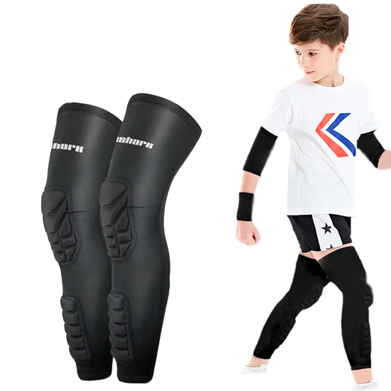 1 Pair Honeycomb Long Sport Knee Pads for Children, Basketball Leg Sleeve, Crashproof Gym Leg Warmers, Kids, Teens,Sport Safety