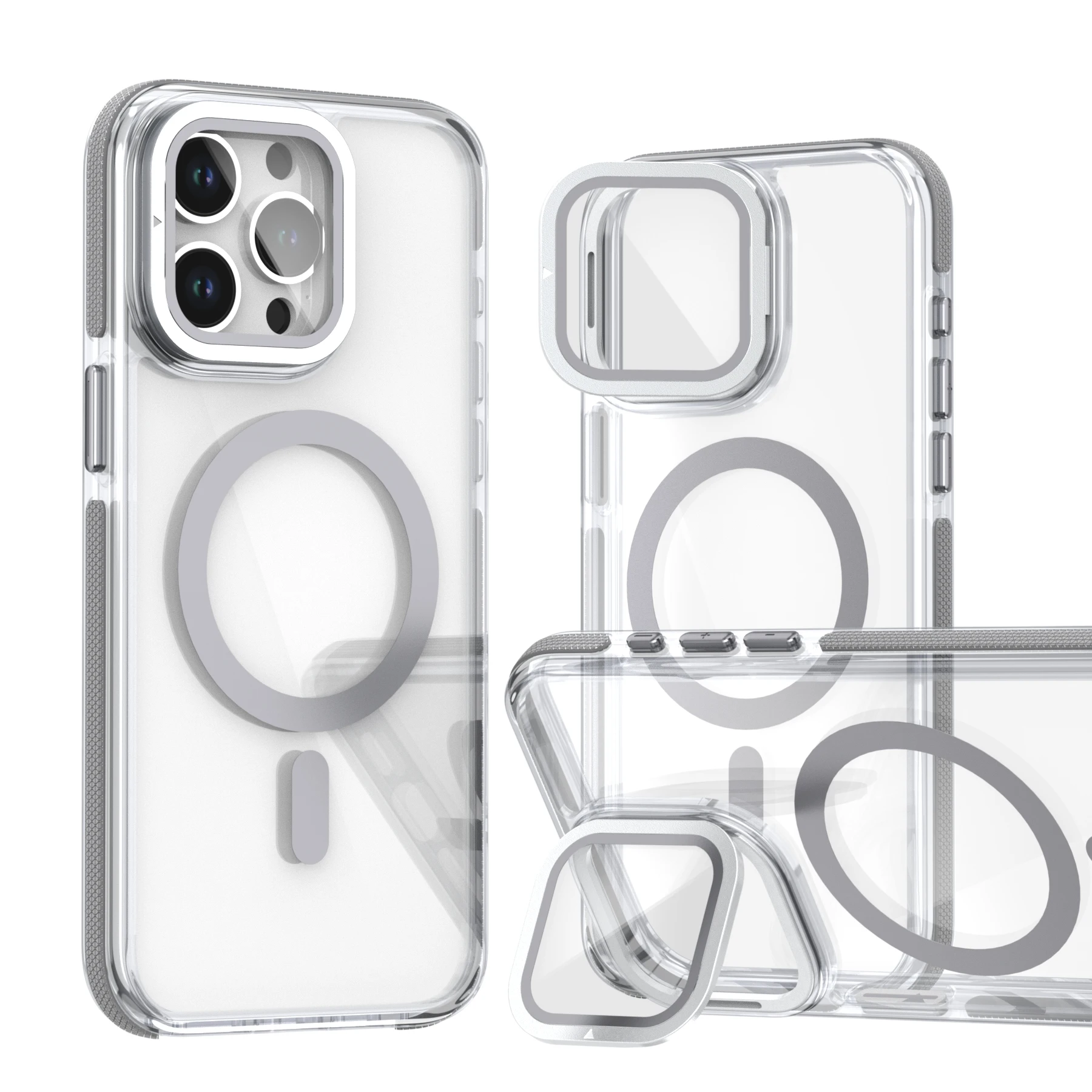 Magnetyczne etui na telefon z podstawką i ochroną aparatu do Magsafe iPhone 16 15 14 Pro Max Plus 13 12 11, przezroczyste, odporne na wstrząsy, twarde etui