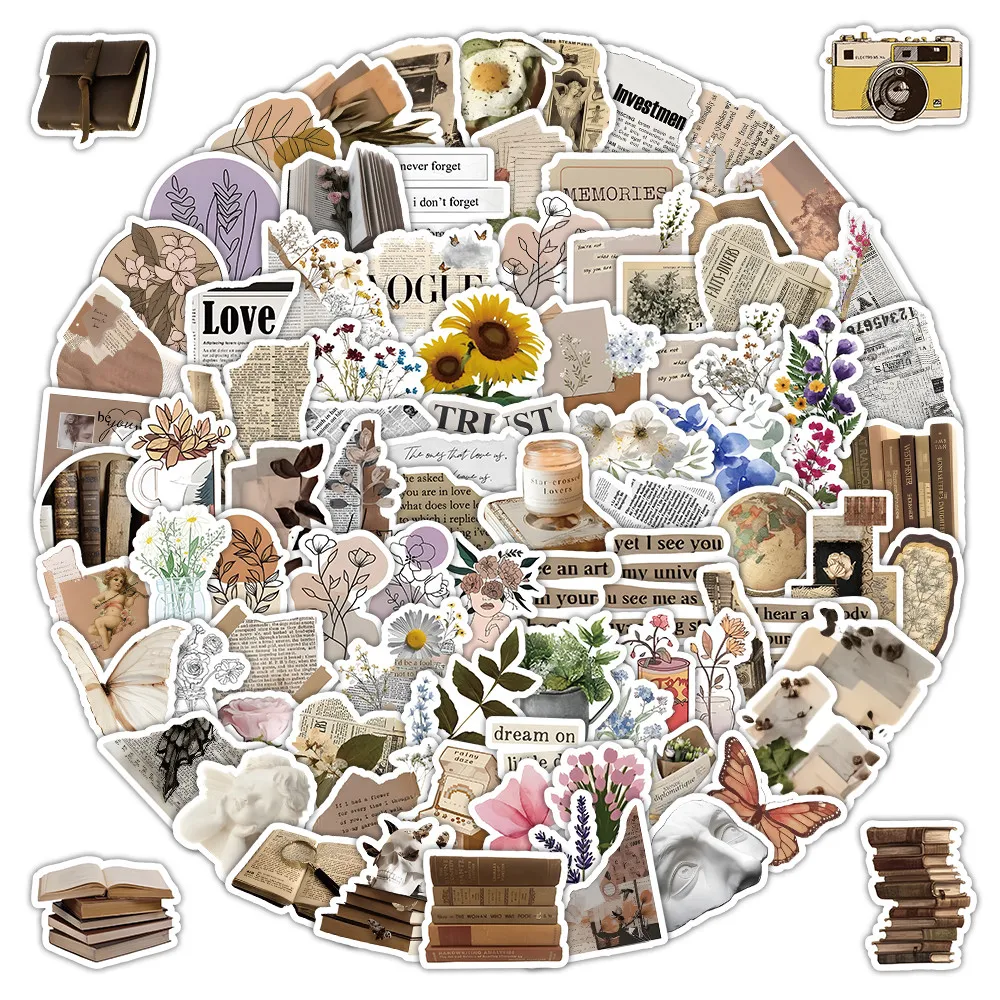 100-Pcs Vintage Style Sticker Pack - Retro Aesthetic Decals for Journals & Scrapbook DIY AnimeWorlds Store