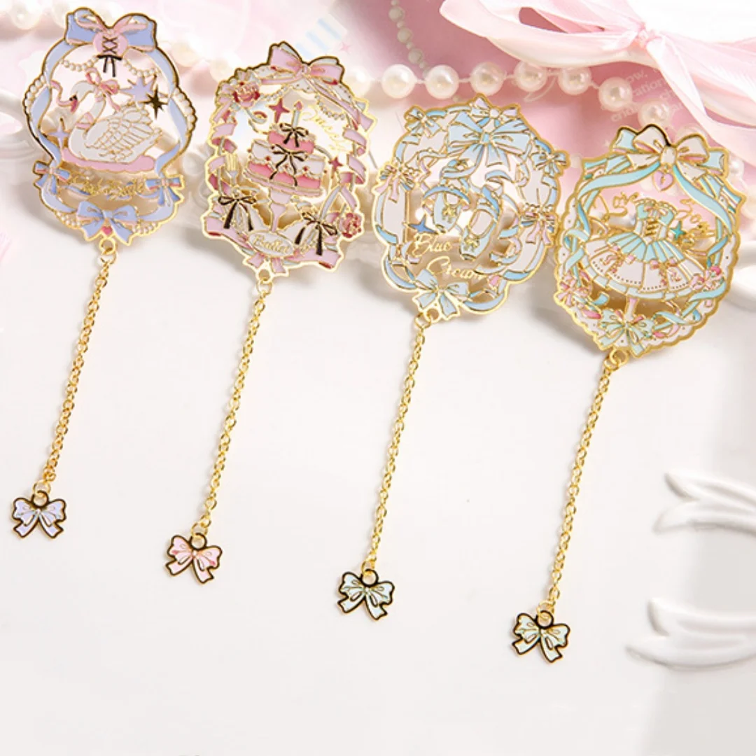 Korean Sweet Lace Skirt Bookmark for Student Bow Dessert Lolita Series Metal Bookmark for Book Cute Creative Design Book Tab