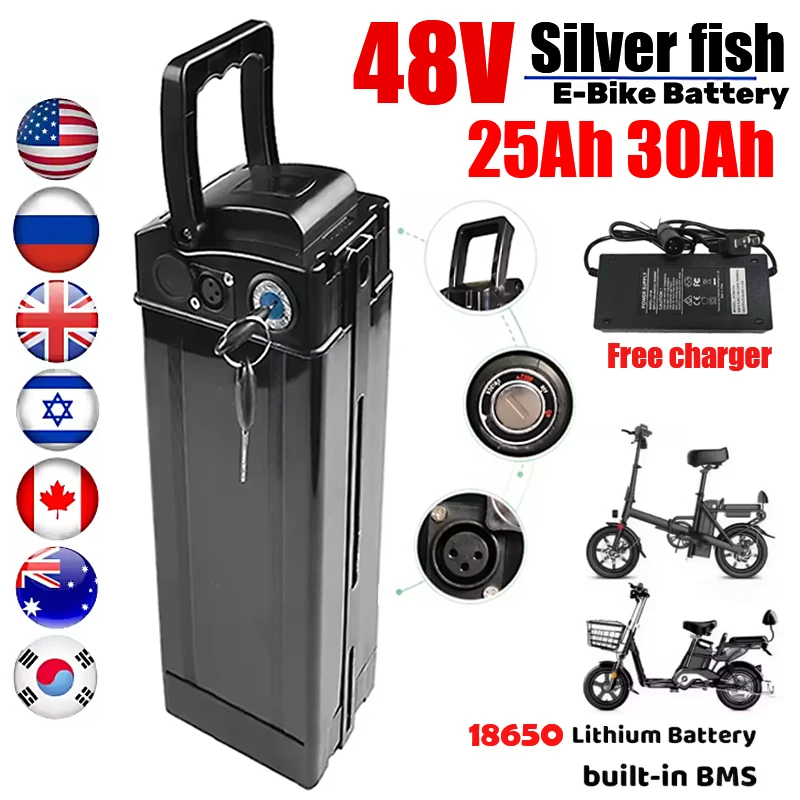 

Electric Bicycle 48V Silver Fish 1000W Battery 20Ah 25Ah 30Ah Suitable for E-bike 750W Bafang Motor 18650 Lithium Power Battery