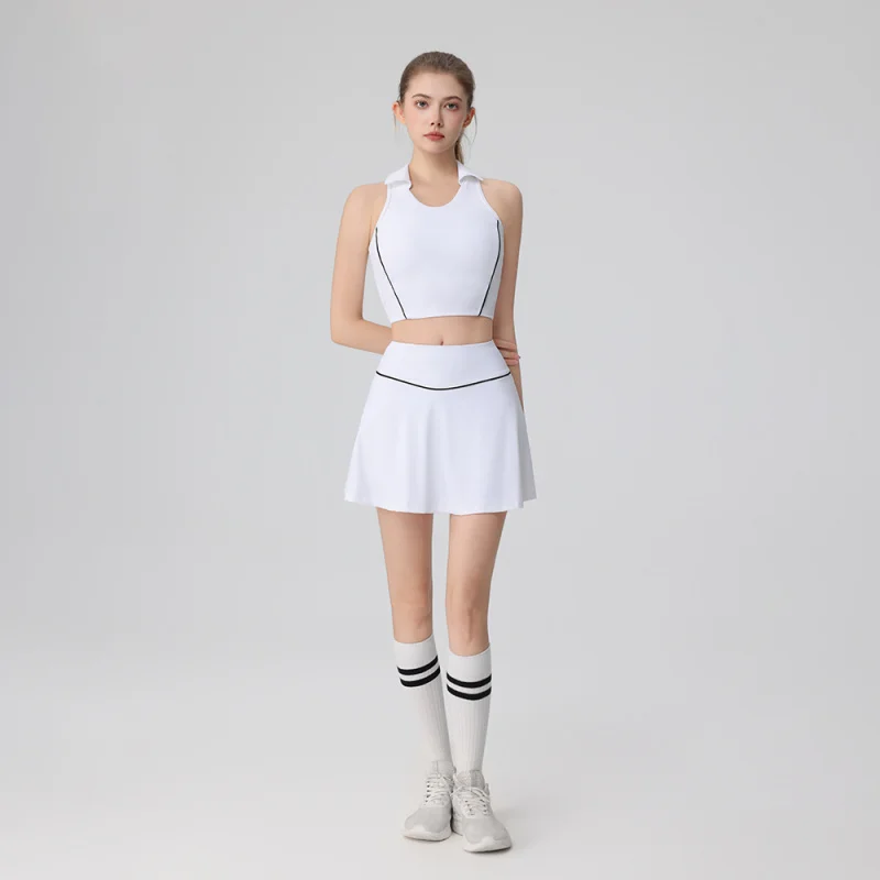 WESTSHAN EU 미국 크기 대비 색상 운동 브래지어 여성 요가 조끼 땀 흡수 통기성 골프 스포츠 테니스 스커트 슈트