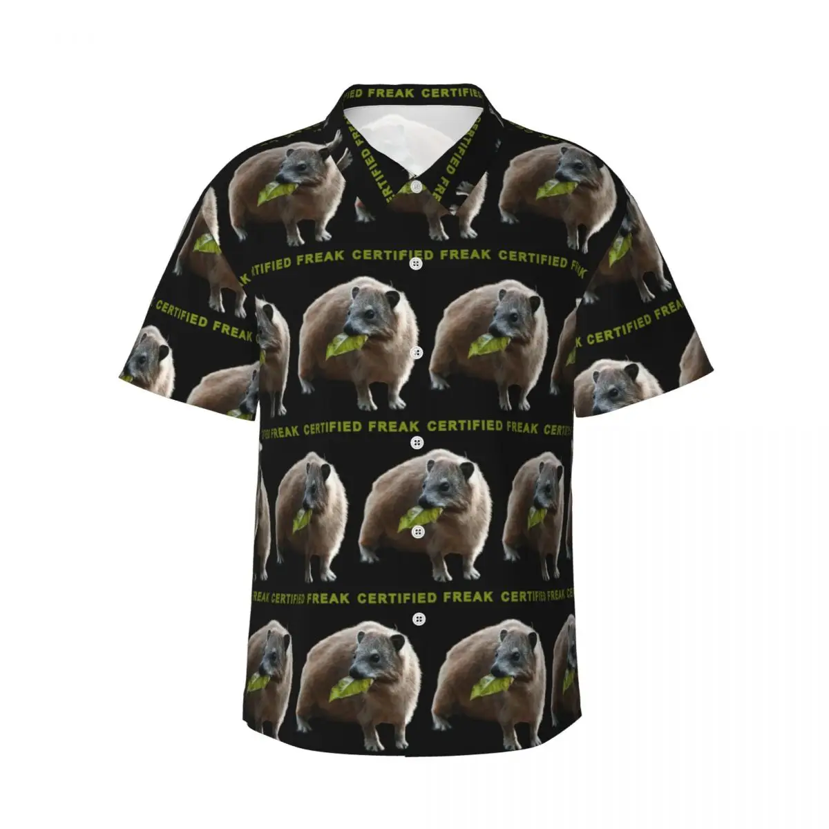 

Rock Hyrax Photo Certified Freak Vampire Men's Shirts Hawaiian Short Sleeve Shirt Casual Lapel Tops for Summer Beach