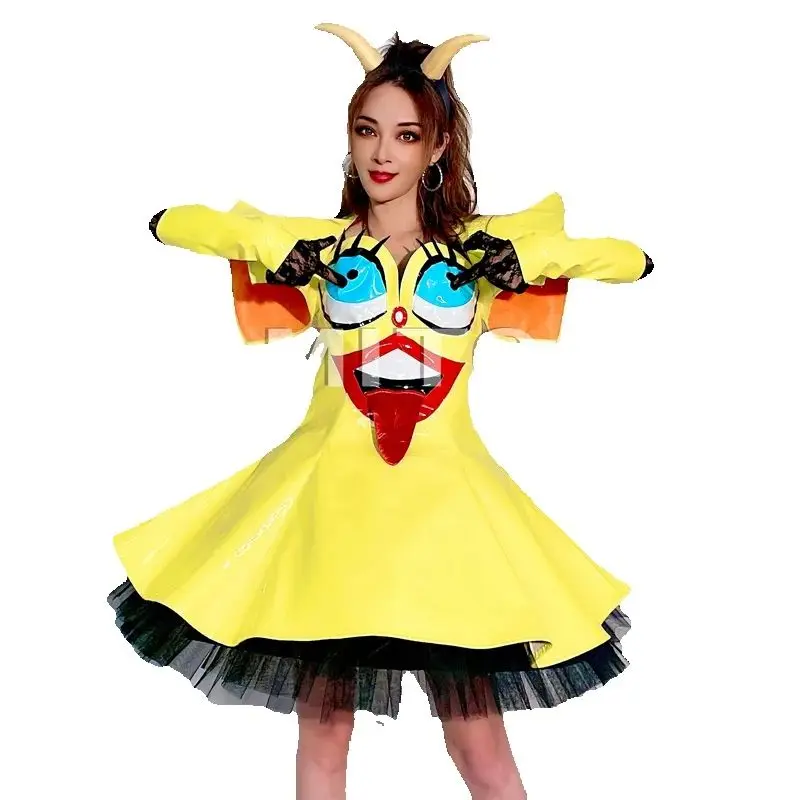 Halloween drôle Performance robe femmes jaune pôle danse robe de soirée Bar discothèque DJ scène Jazz danse Festival tenue XS10492