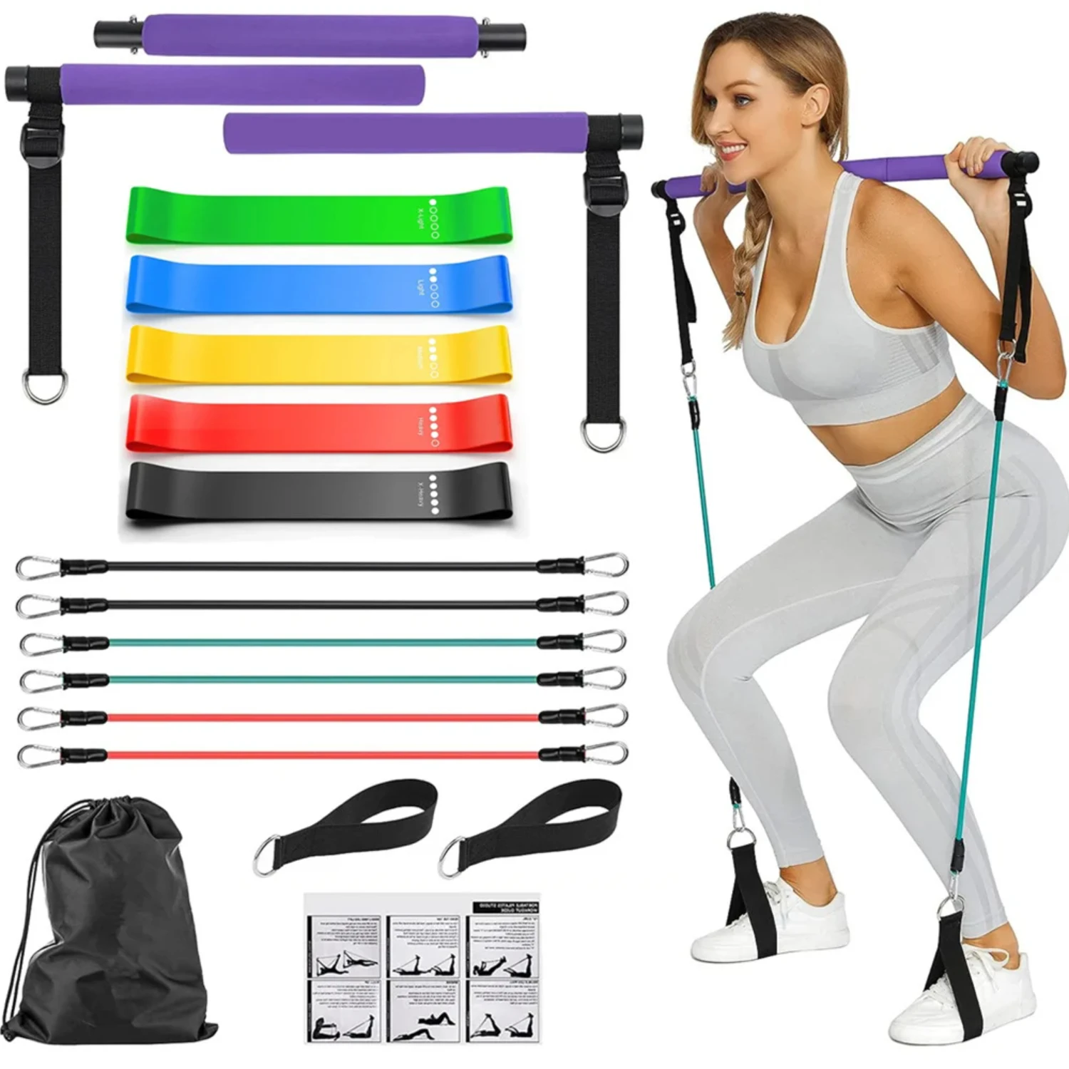 

Portable Pilates Kit with Resistance Bands Exercise Resistance Bands Gym Equipment Supports Full Body Workouts
