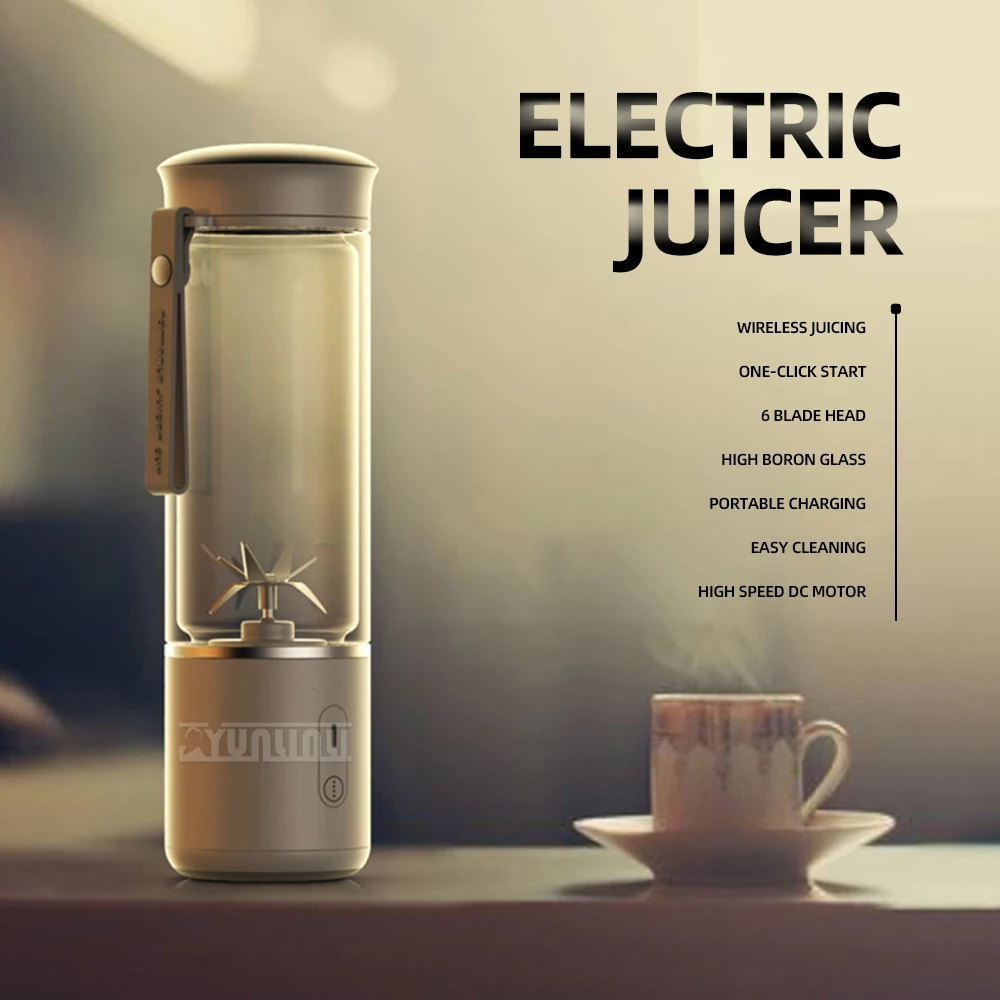 Portable Electric Juicer Blender 400ml Mini Electric Fruit Juicer 6-Blades Strong Power Fast Stirring