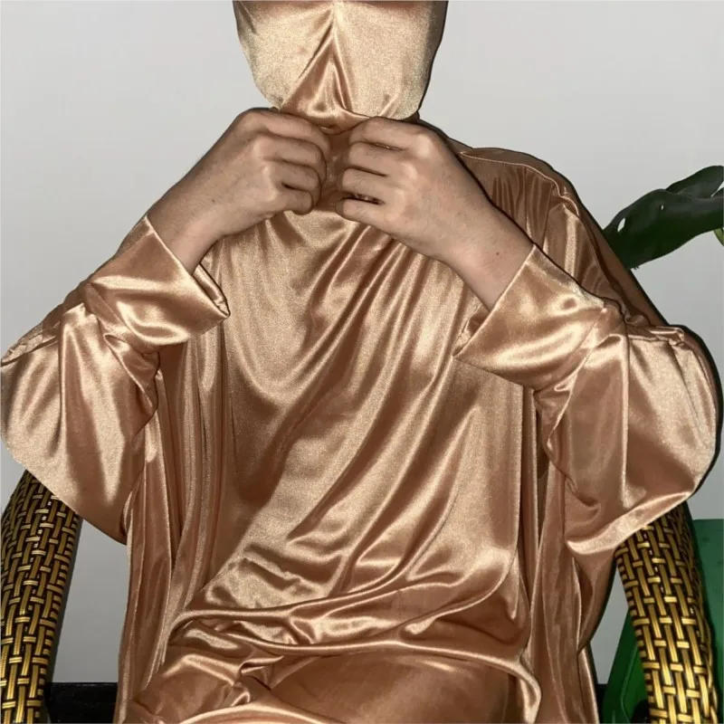 Man Silky Touch Soft Hooded Maxi Dress Head Cover Long Bat Sleeve Dress Baotou Ice Silk Muslim Kebaya Women Kaftan Robe view 4