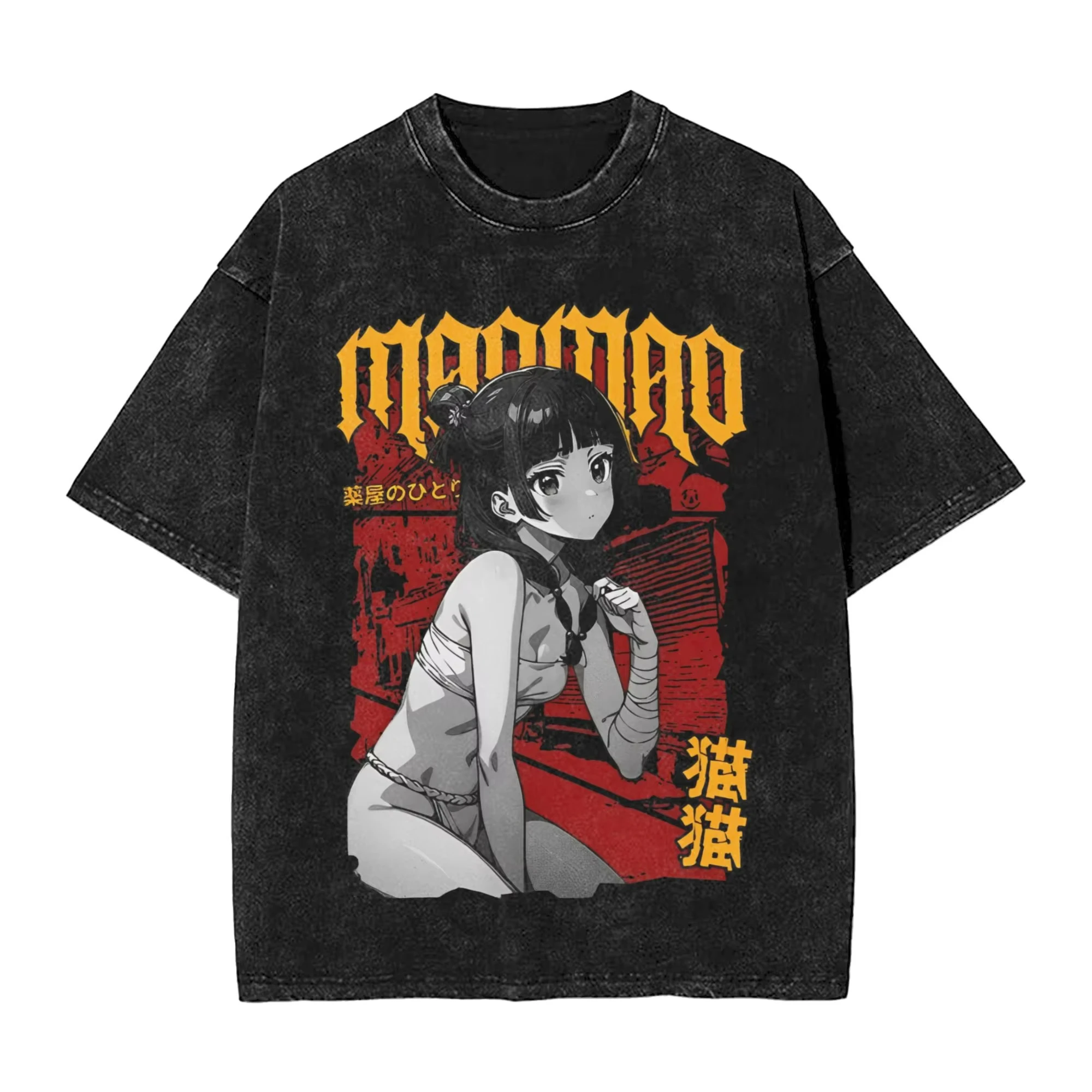 

New Men's and Women's Washed Short-sleeved Mao Mao Apothecary Diary Anime Clothing Fashion T-shirt Oversized Street T-shirt