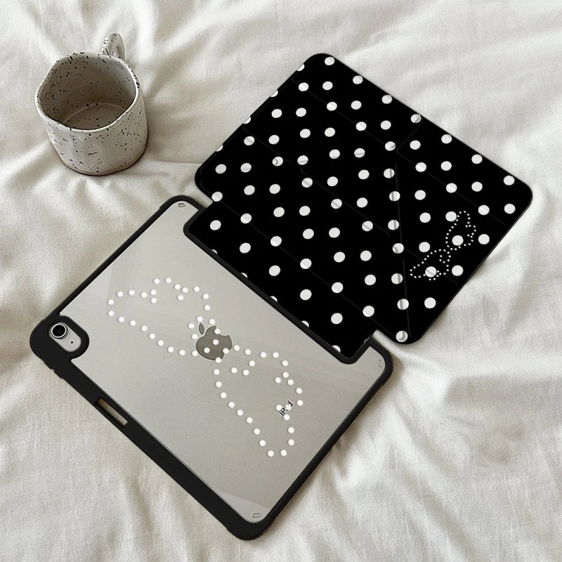 Minimalist Polka Dots Black Tablet Case For iPad Pro 11 12.9in 13 M4 M5 Case 9.7 10.2 5/6th 7/8/9 10 11th Mini 6 7 Air 567 Cover