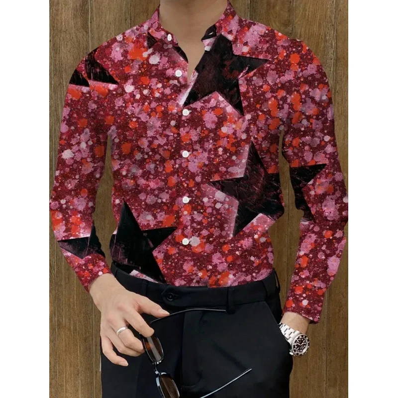 New Men's Long Sleeve Shirt Fashion Western Horse Casual Versatile Fashion 3D Flower Printed Summer Top/