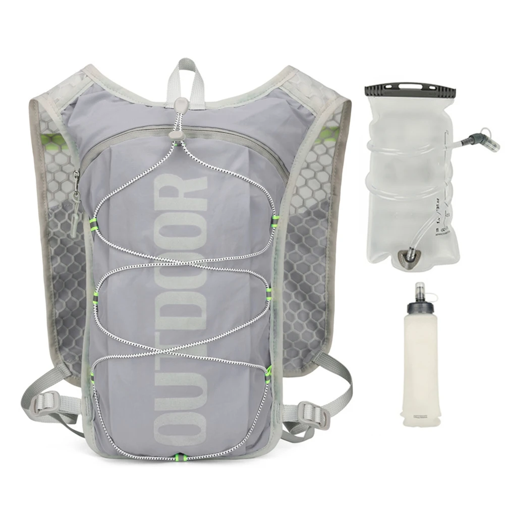T22C Running Hydration Vest with 1.5L Hydration 500ml Water Bottle Bladders Reflective Backpack Breathable Running Vest Grey