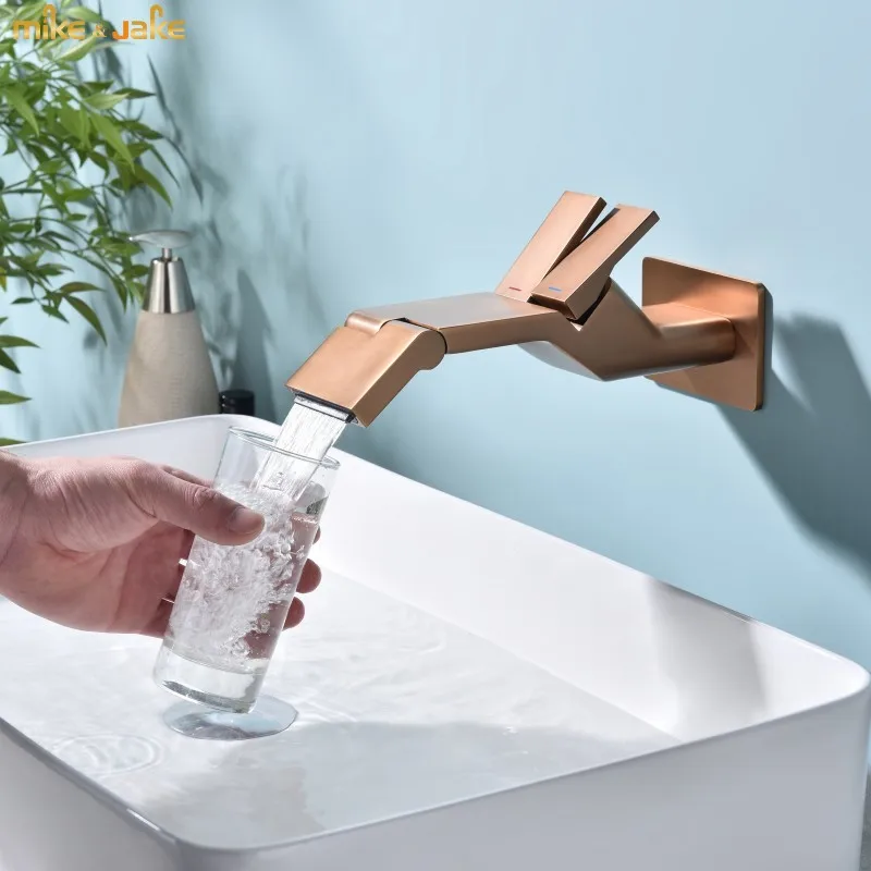 Bathroom Faucet Mixer Sink Tap Wash Basin Hot And Cold Water Wall Mount Spout Bath With double Lever Handle