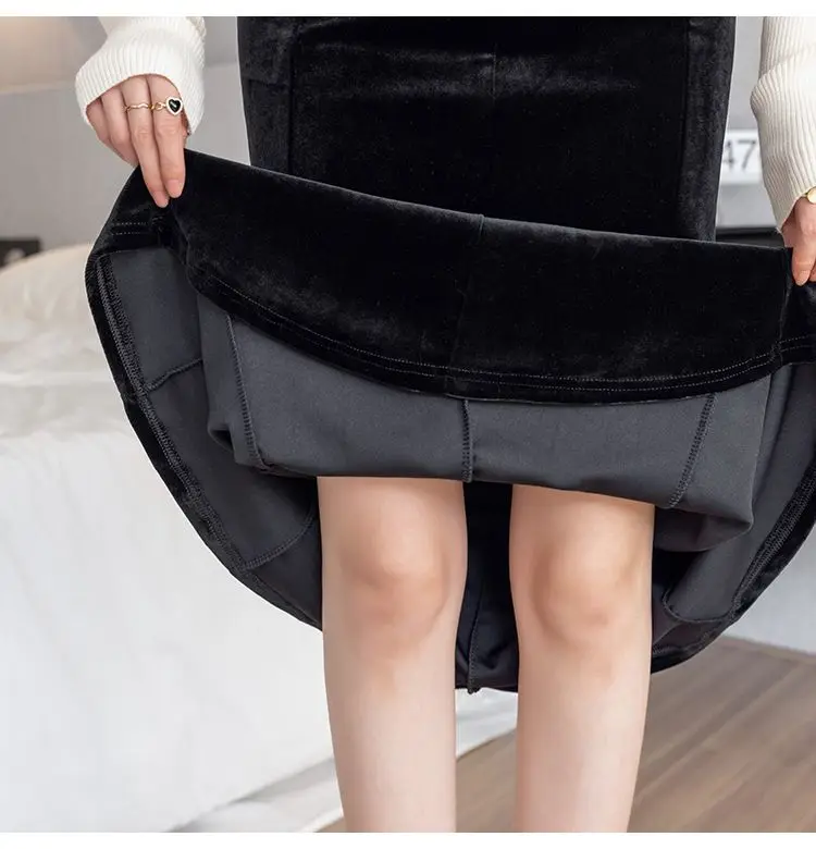 2025 Lente Herfst Vrouwen Hoge Taille Zwart Fluwelen Trompet Rok, Vrouw Kleding Slanke Ruches Velours Zeemeermin Rokken