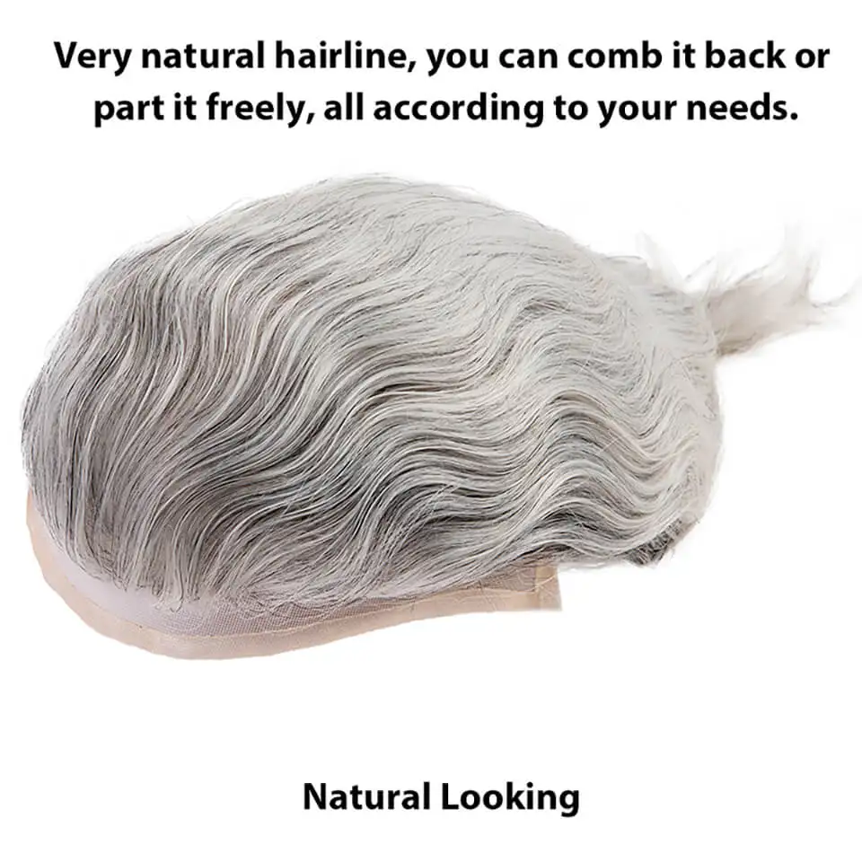Breathable Mono Lace Pu Base Male Hair Prosthesis Human Hair Men's Wig Systems Natural Hairline Toupee Man Wig Replacement