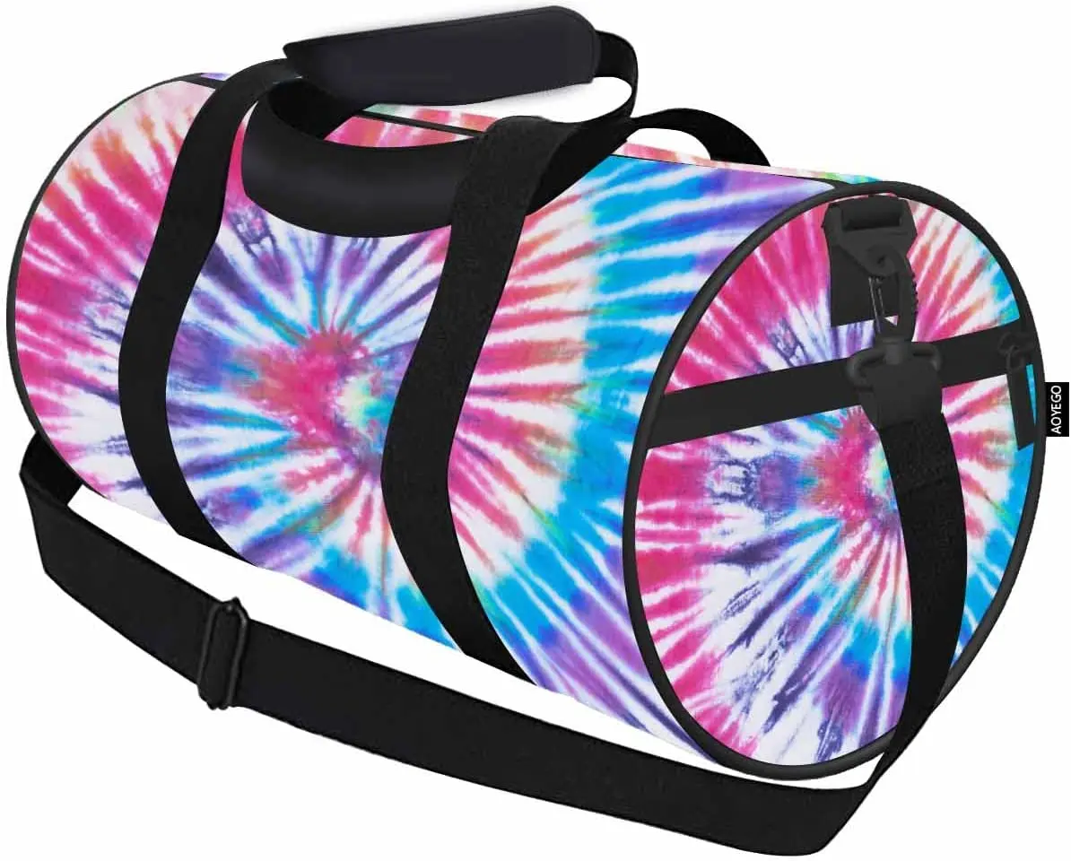 

Colorful Swirl Tie Dye Travel Duffel Bag Hippie Modern Ink Rainbow Lightweight Sports Tote Gym Bag Shoulder Weekender Bag