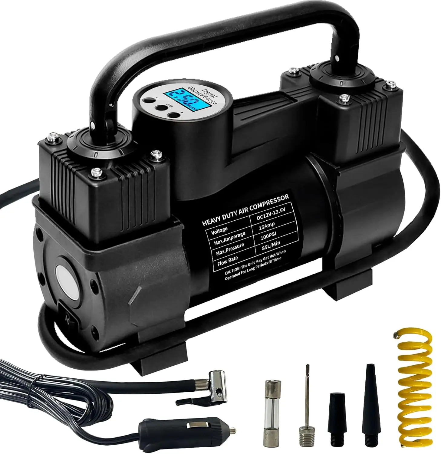 

Portable 12V DC Tire Inflator with Digital Gauge & LED Light, Black