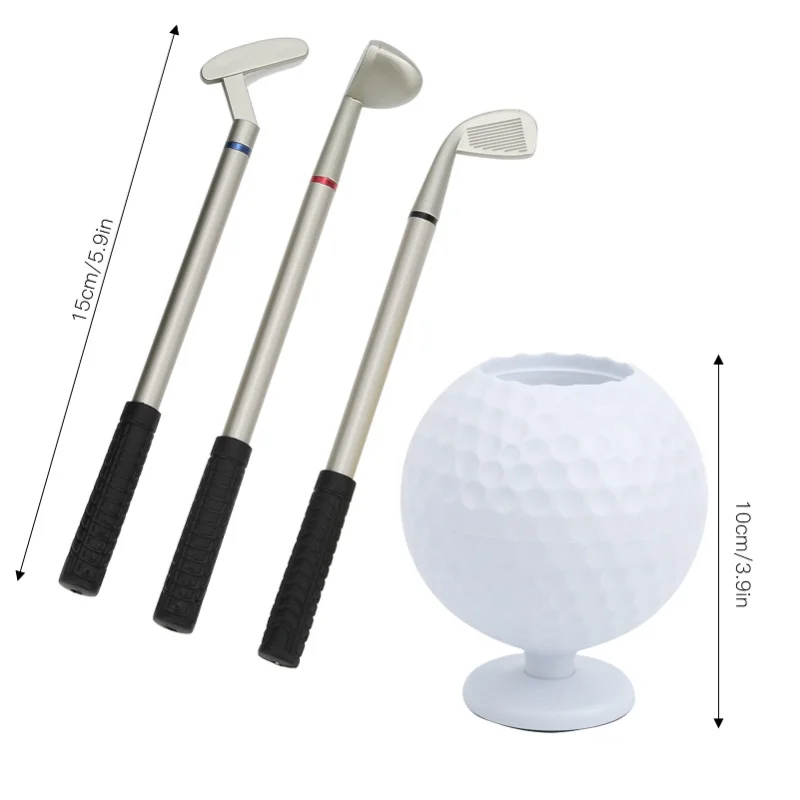Mini Desktop Golf Ball Pen Holder With 3 Golf Cue Pens Plastic Golfer Souvenir Set Gift