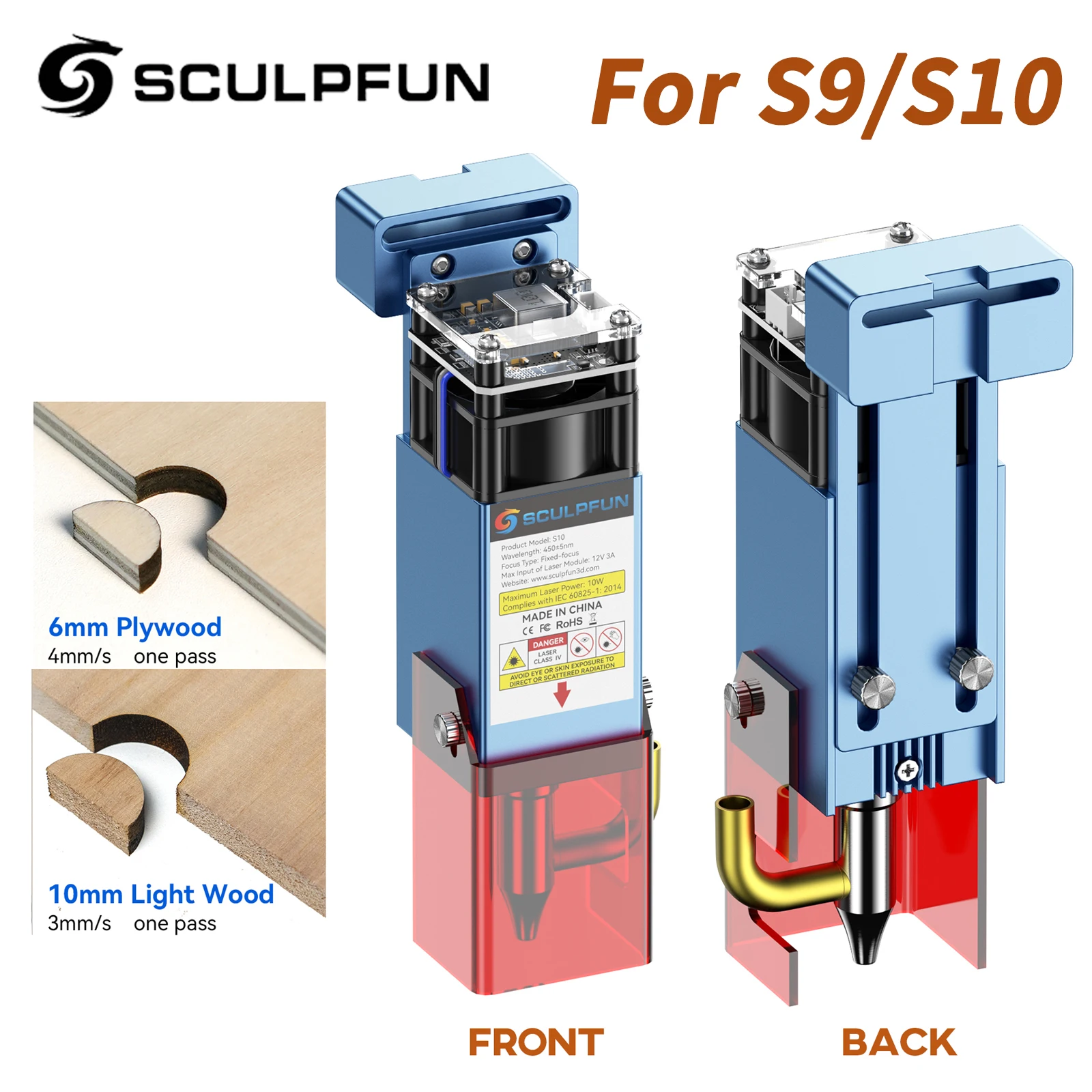 SCULPFUN S10 Laser Engraver Module 10W High Density Laser Beam Laser Head for Laser Engraving Machine Wood Cutting