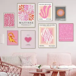 추상 핑크 Matisse 피카소 산호 벽 아트 캔버스 회화 북유럽 바우 하우스 포스터 및 인쇄 벽 그림 거실 장식