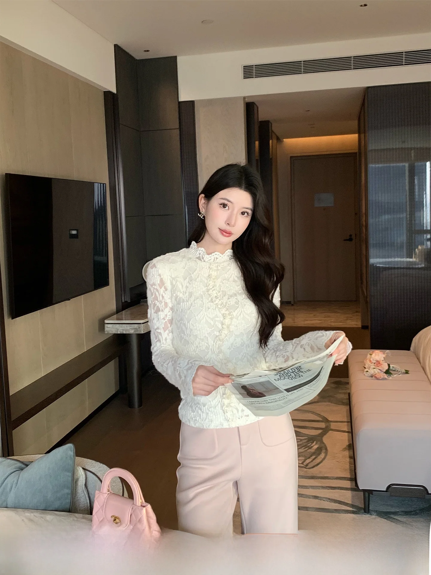 

Женская облегающая кружевная блузка Kun Total для зимы, базовый топ из полиэстера с длинным рукавом, повседневная модель