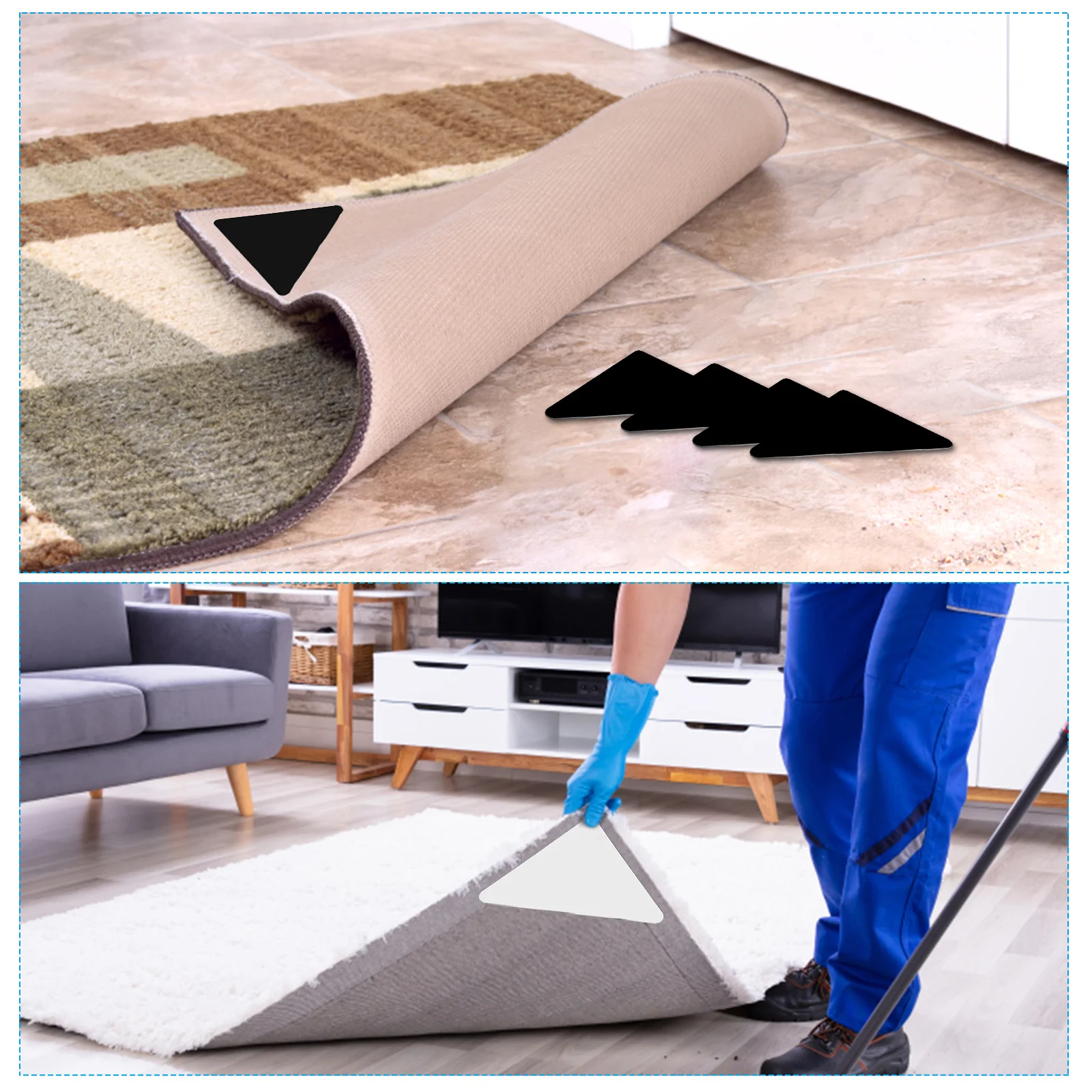 

12Pcs Carpet Tape Heavy Duty Double Sided Non Slip Rug Tape for Hardwood Floors Tiles Furniture Fixing Reusable Strong Adhesive