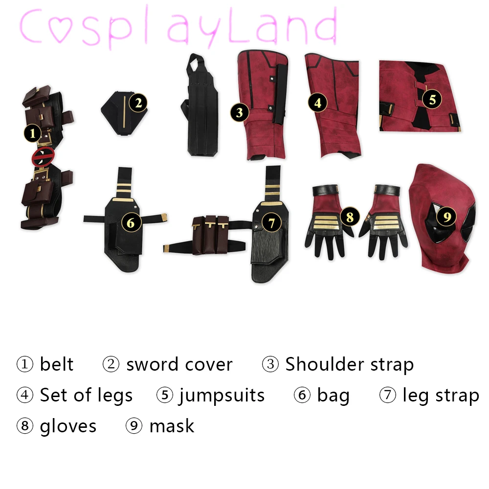 Neuankömmling dp3 mr. Pool Cosplay Kostüm Held komplette Kleidung rotes Leder Männer Overall Halloween Karneval Weihnachten Outfit