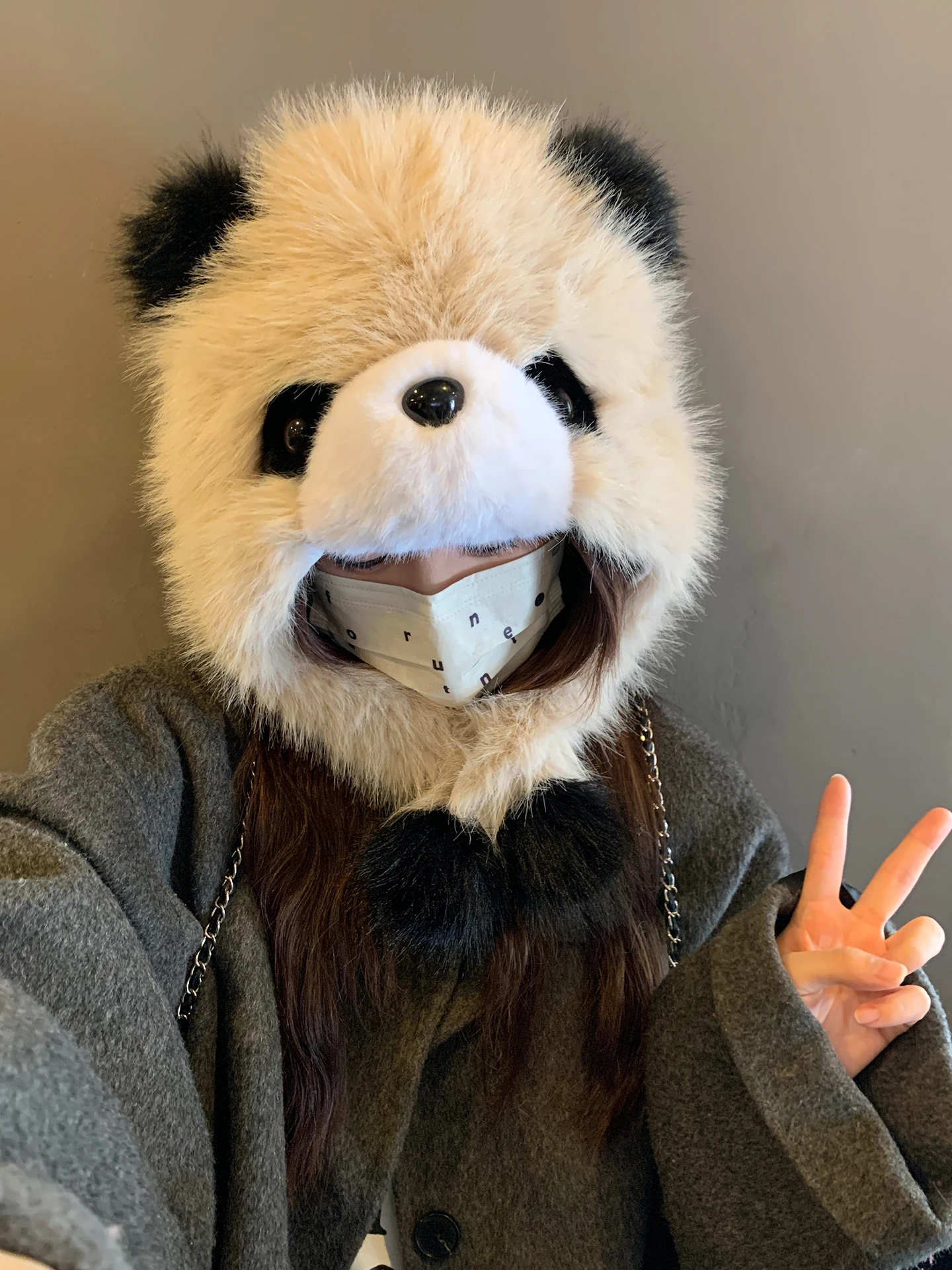 여성을 위한 귀여운 패션 플리스 팬더 모자 겨울 귀마개 두꺼운 따뜻한 팬더 모자