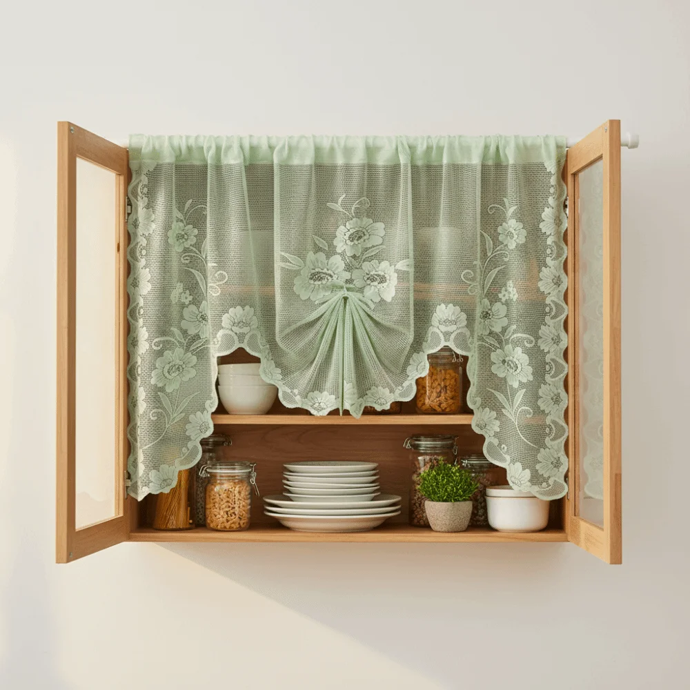 Butterfly Pull-Out Design Rustic Style Lace Short Curtain Vintage Through-shaft Type Sheer Curtains Light-blocking Translucent