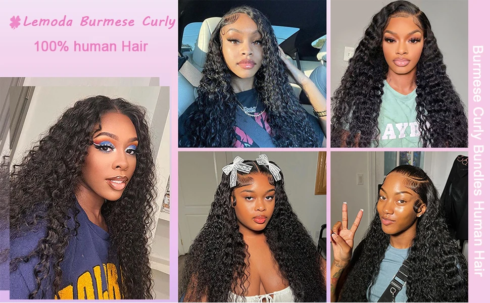 Lemoda Burmese Curly Wig Human Hair 13x6 Full Frotnal HD Transparent Lace Wig 200% Pre Plucked 15A Virgin Hair Wigs for Women