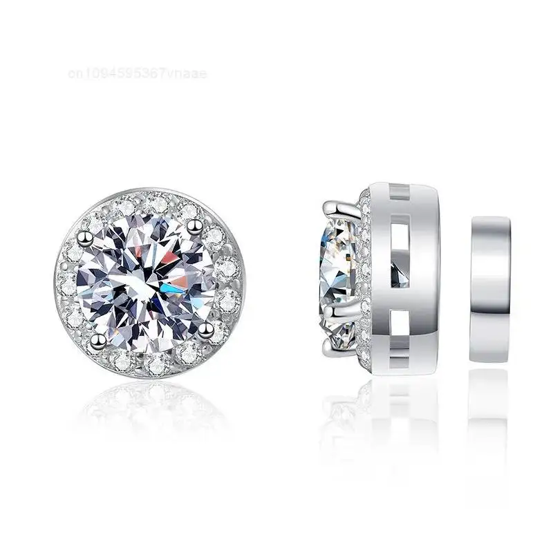 

18K White Gold Plated 1Carat Moissanite Magnetic Earrings 925 Sterling Silver Non-Pierced Jewelry for Women's Wedding